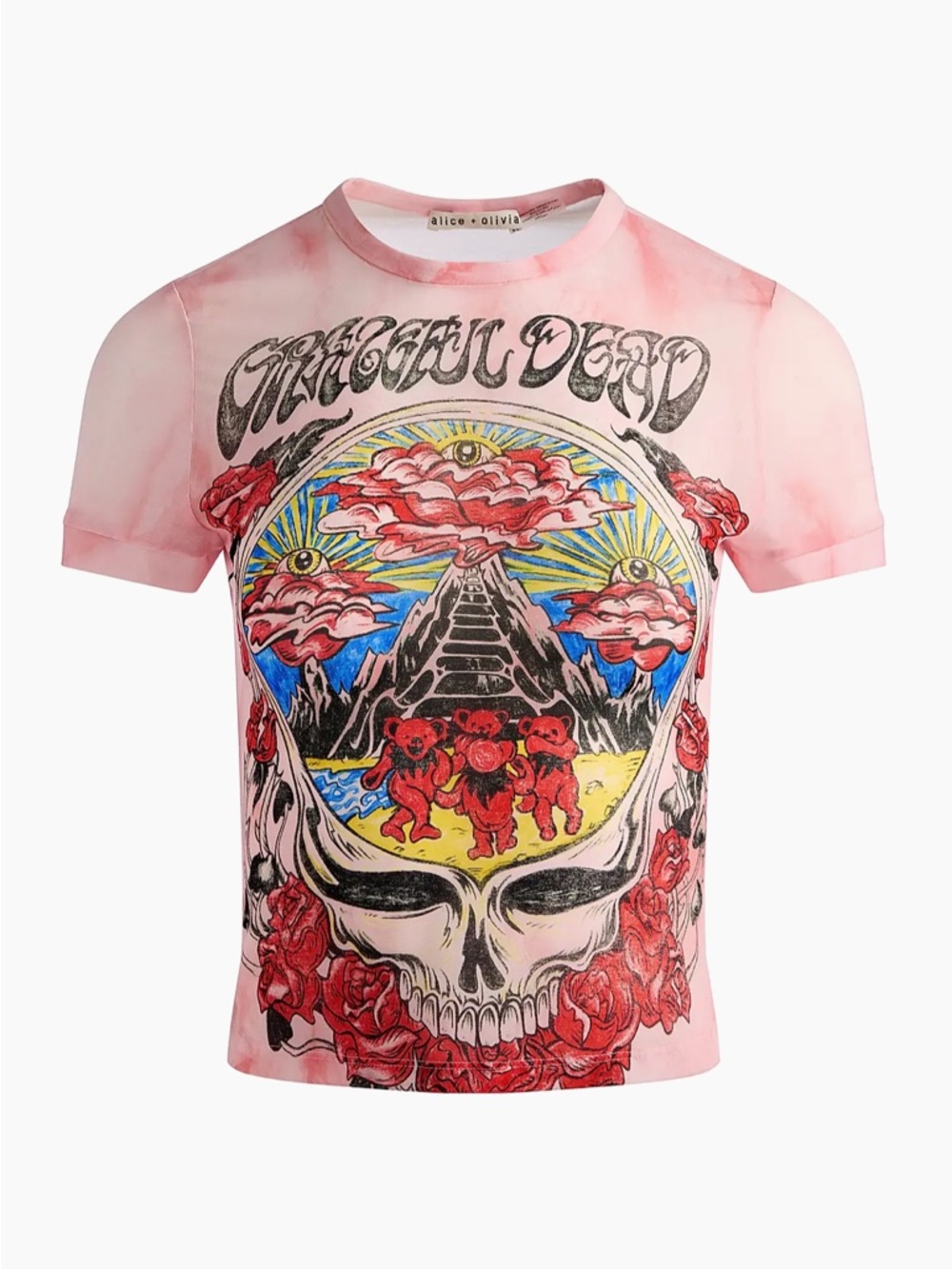 NWT Alice + Olivia Pink Tie-Dye Grateful Dead Graphic Tee
